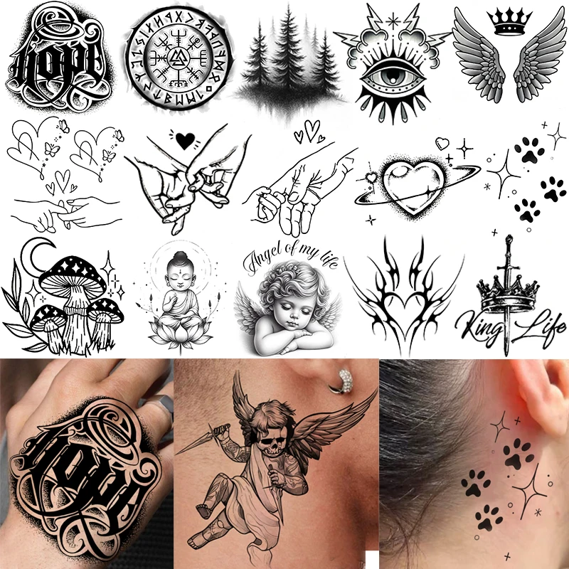 1 Sheet Cupid Crown Love Design Temporary Tattoos For Adult Hand Neck Arm, Temp Fake Tattoo Sticker Long Lasting Realistic Tatoo