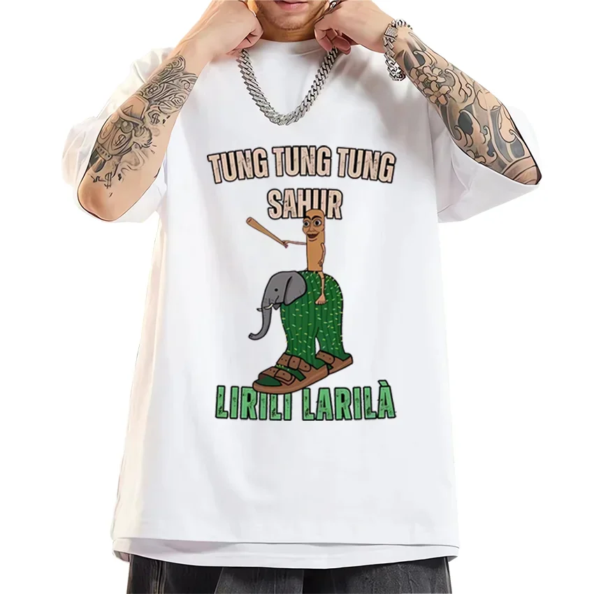

Футболка Tung Sahur Lirili Larila, забавные итальянские футболки Brainrot Meme с графическим рисунком для мужчин и женщин, хлопковая уличная одежда в стиле хип-хоп, топы большого размера