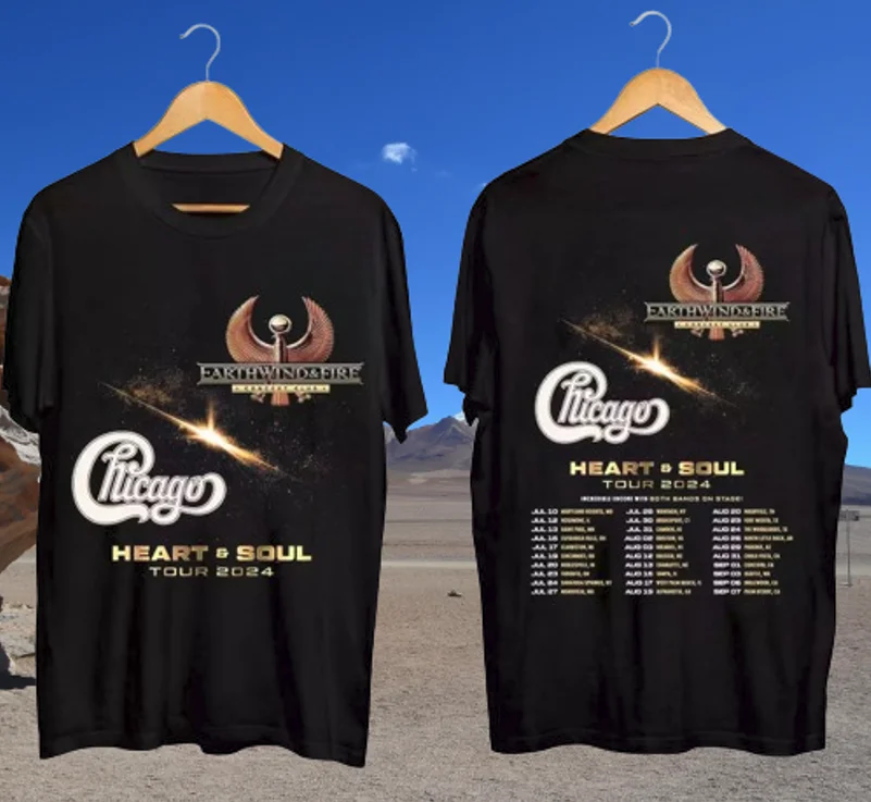 And Tour Earth Wind Fire Chicago 2024 Shirt Heart Soul Concert Black Hot Fan Gif