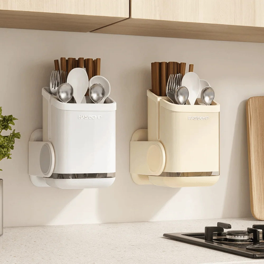 

Wall Mounted Chopsticks Storage Box Large Capacity Detachable Cutlery Drying Basket Countertop Zoned Cutlery Rack Easy To Clean