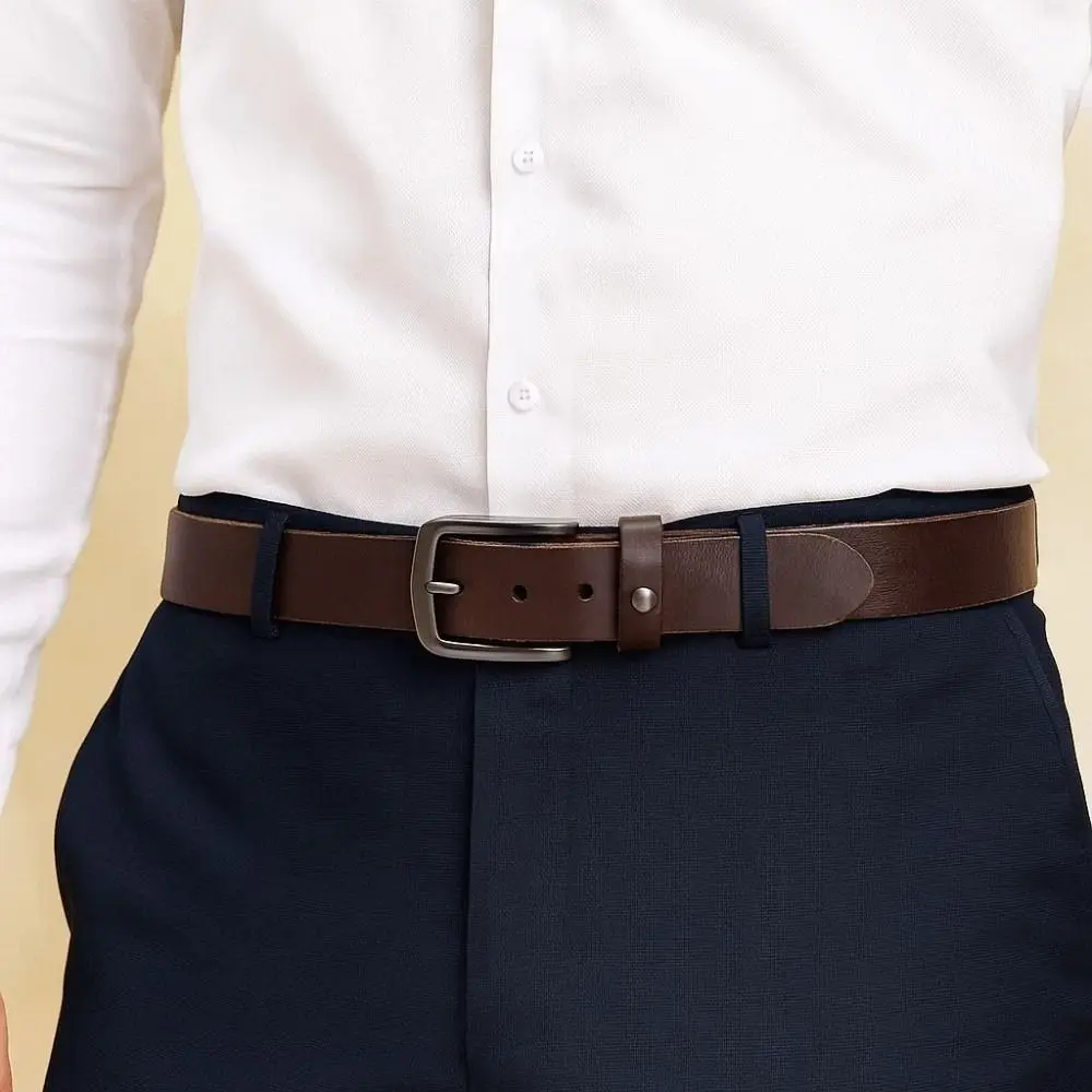 

Adjustable Alloy Men Wide Belt Retro Square Buckle Genuine Leather Belt Durable Brown Jeans Waistband Party