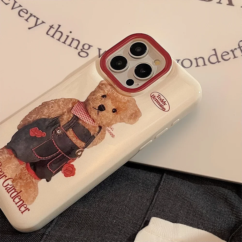 Etui na telefon Retro Plush bear doll art do iPhone 16 15 14 13 12 Pro Max Xr 14 15 16 Plus Etui Cute cartoon shockproof Soft Cover