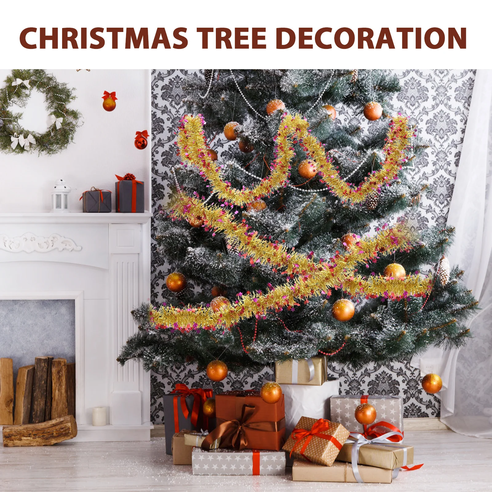 

3Pcs Christmas Garland Decor Shiny Star Artificial Xmas Garland for DIY Wreath Making Wall Door Hanging Party Layout Decoration