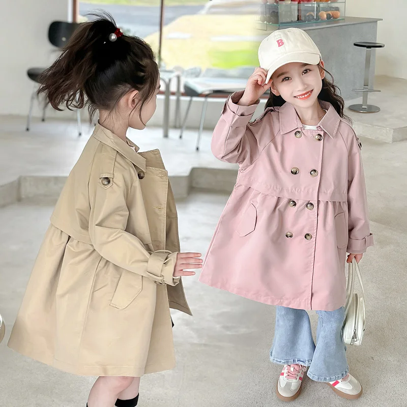 Children's Autumn Double Breasted Trench Coat 2025 Girls' New Jacket Korean Version British Style Baby Kids Fashion Overcoat