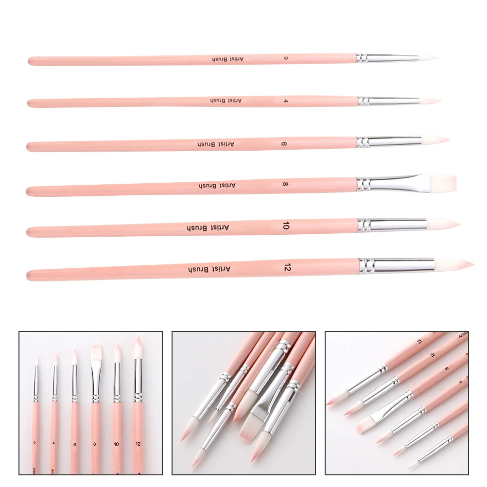 

6Pcs Painting Brush Set Wooden Handle Nylon Hair Professional Oil Watercolor Paint Brushes for Art Drawing Gouache Craft