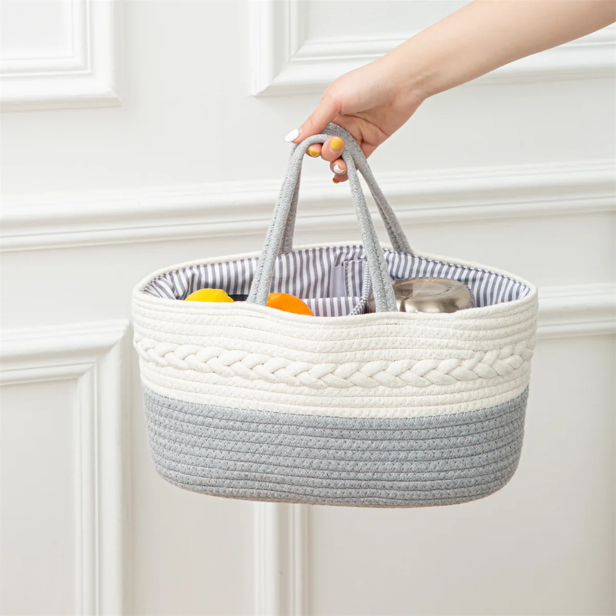 Outdoor Multifunctional Baby Diaper Storage Basket Mommy Bag Cotton Tote Bag Travel Out Storage Nursery Bin Rope Diaper Bag