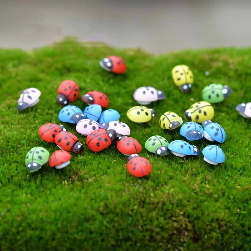 20Pcs Moss Micro-landscaping Toy Model Simulation Wooden Seven Star Ladybug Creative DIY Garden Succulent Modeling Decoration