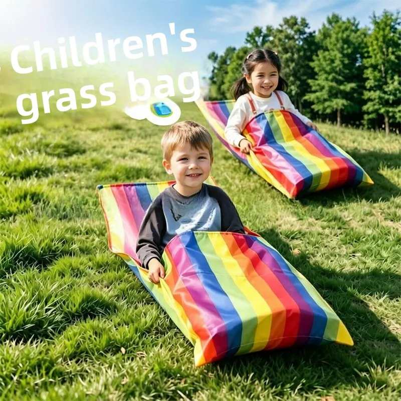 Rainbow Sliding Cloth Kids Outdoor Activity Toy Parent-child Interaction Sensory Training Grass Slide Bag