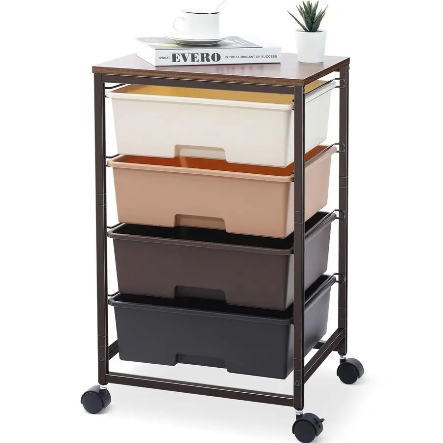 

Cart with 4 Drawers,Rolling Storage Cart with Drawers,Storage Rolling Drawer Cart,Brown