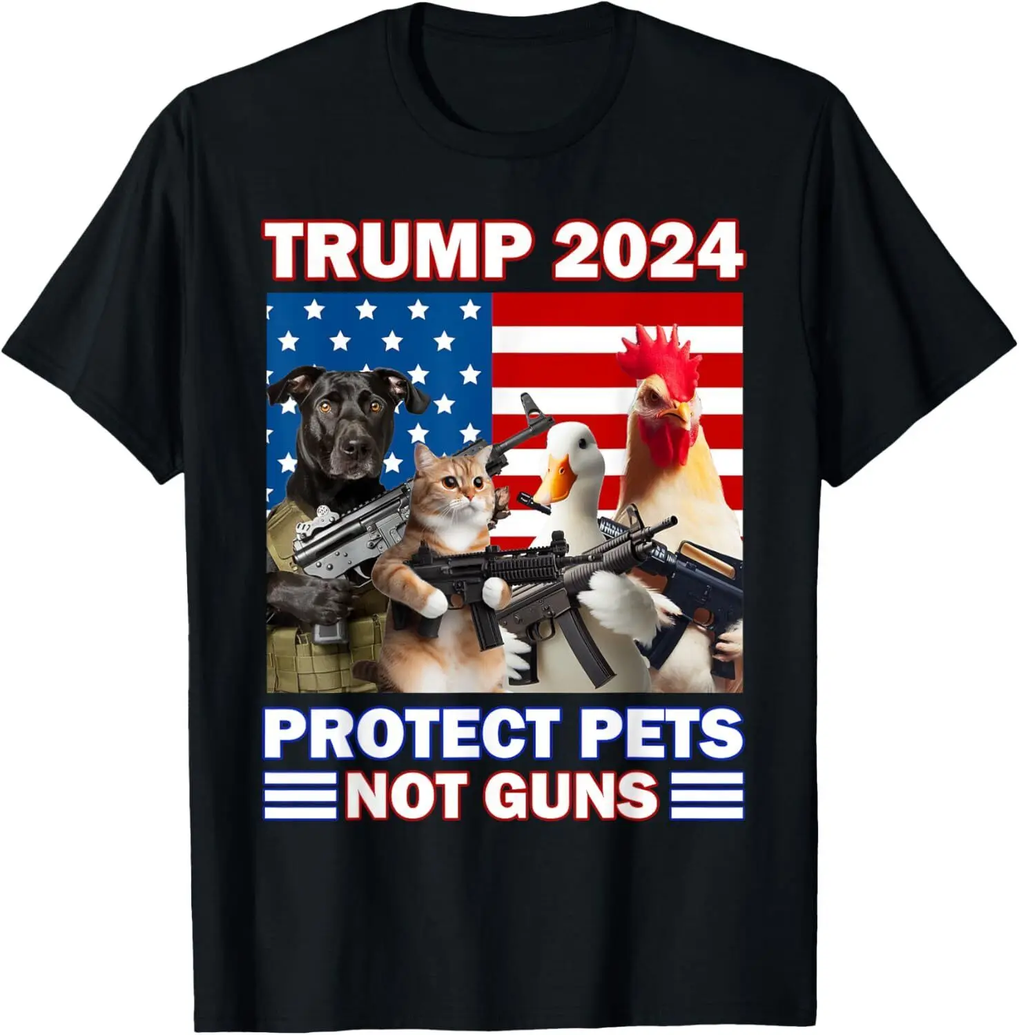 Trump 2024 Protect Pets Not Guns Funny Cat Dog Duck Lovers T-Shirt