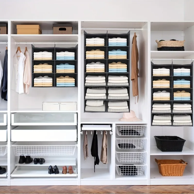 1/2 Stück Bambus-Lamellen Mehrstöckiger Hängeaufbewahrungsbeutel Staubdichter Vliesstoff Schrank-Organizer Faltbare Regale – Detail 2