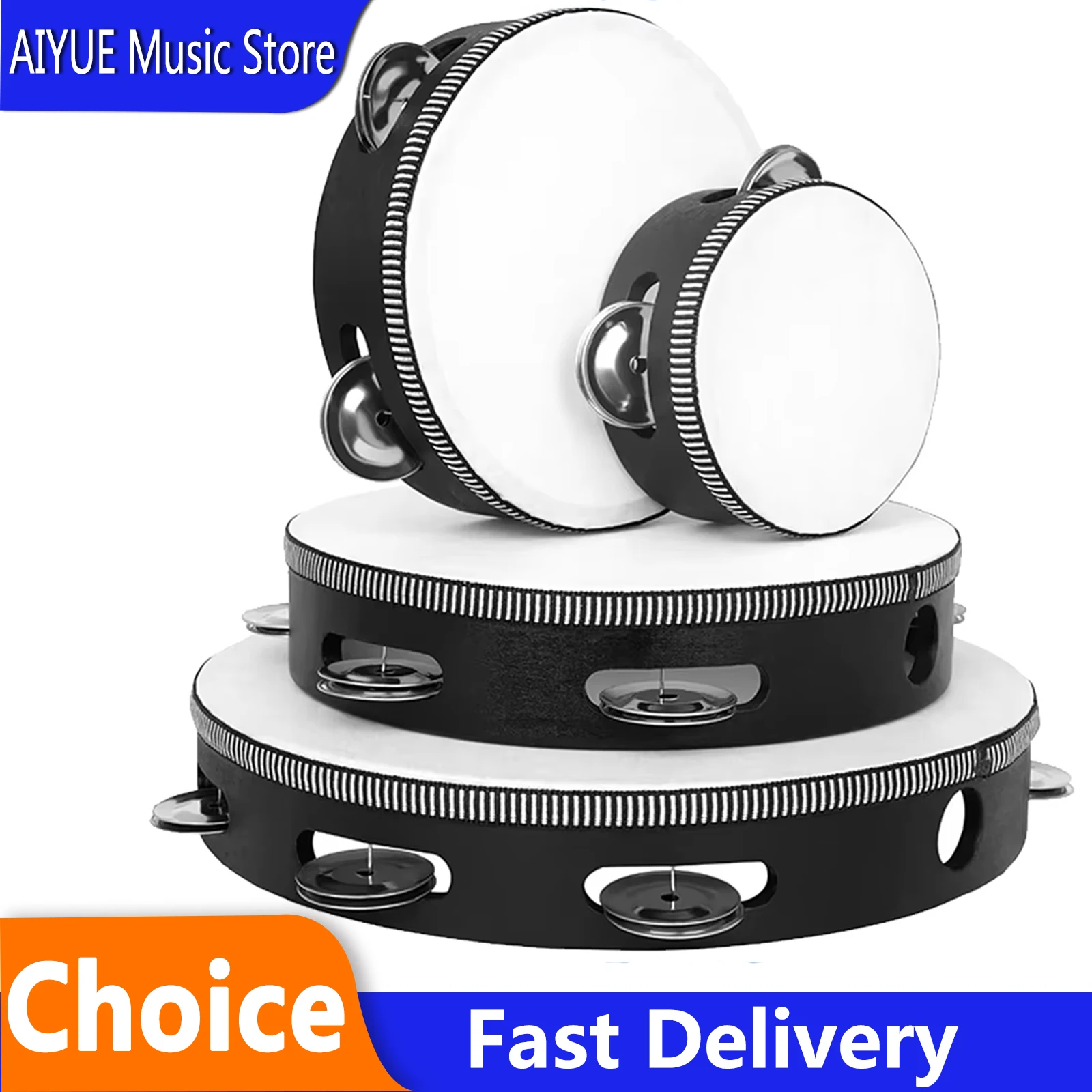 Juego de 4 Panderetas de Madera Maciza de 4+6+8+10 Pulgadas, Instrumento Musical Educativo para Niños, Método Orff