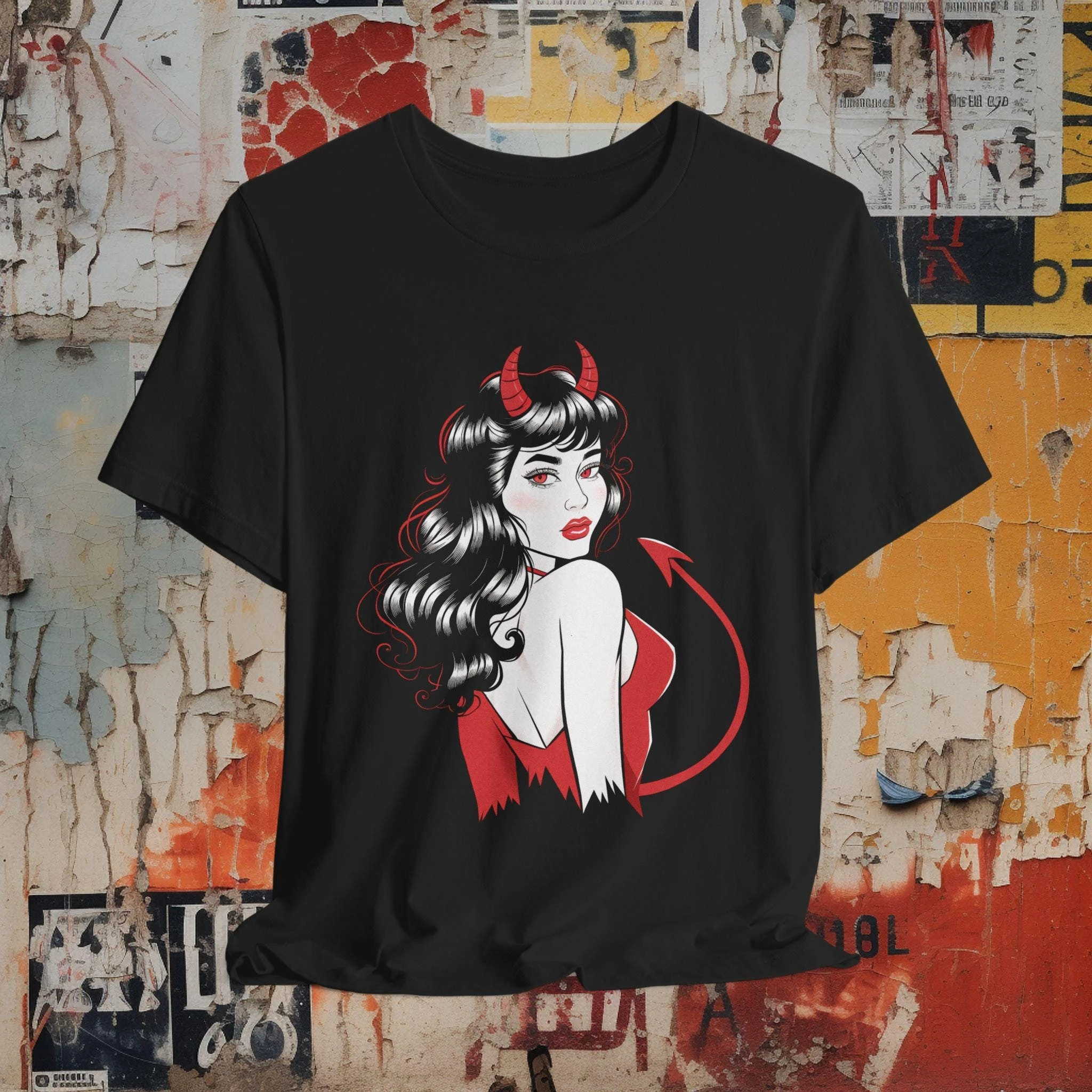 

Retro Demon Girl Retro Tattoo T-Shirt, Gothic Rock Style, Alternative Fashion Gift, Retro Style Top for Tattoo Enthusiasts