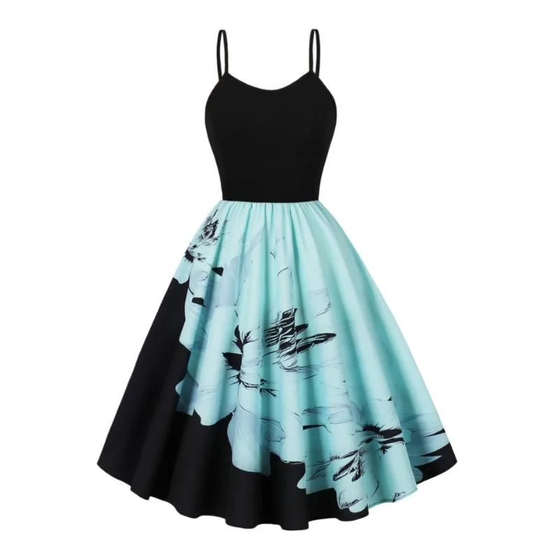 2025 neue Vintage Sommer V-ausschnitt Ärmellose Party Camis Kleid Frauen Streetwear Retro Weihnachts Drucken Hohe Taille Große Schaukel Kleider