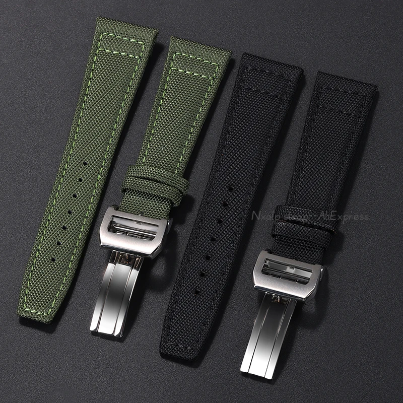 20mm 21mm 22mm Nylon Canvas Watchband for IWC PILOT Portugal PORTOFINO Fabric Watch Strap Folding Buckle Cowhide Leather Belt