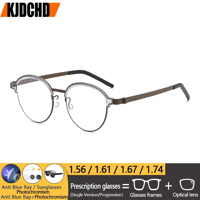 

KJDCHD Сверхлегкие мужские и женские титановые очки в оправе для близорукости, удобные полнокадровые круглые оптические очки по рецепту