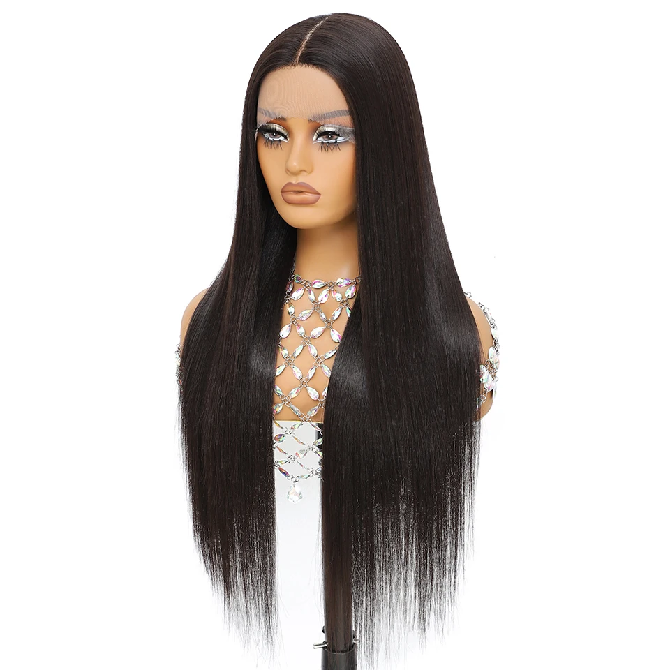 Длинные прямые 13x5 синтетические кружевные фронтальные парики 30 дюймов черные 613 прямые парики на шнурке для женщин Высокое качество предварительно сорванные афро парики