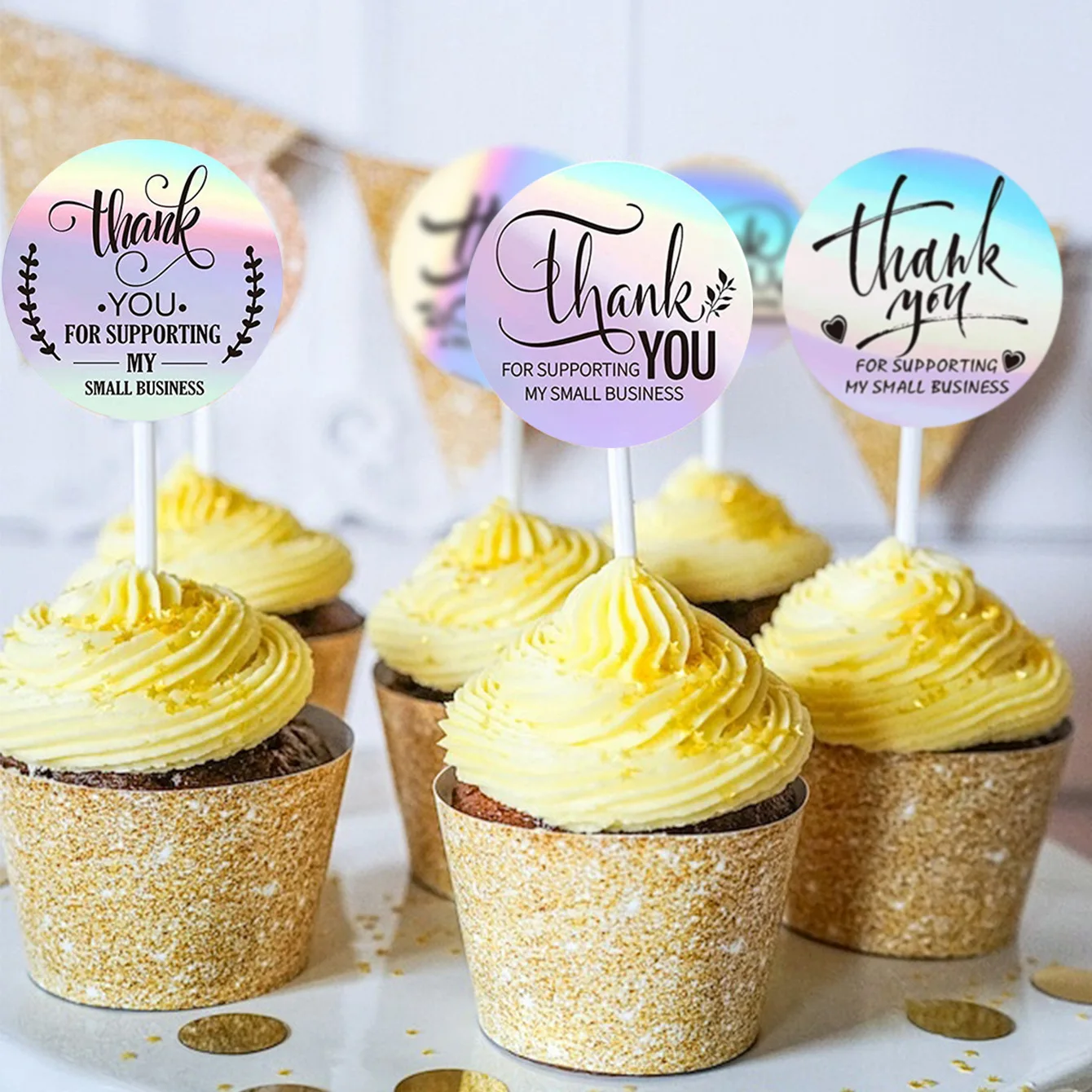 JCAC 500pcs/roll 1 Inch Holographic Thank You Stickers, Self-Adhesive Gift Box Wedding Favor Seal Labels view 2