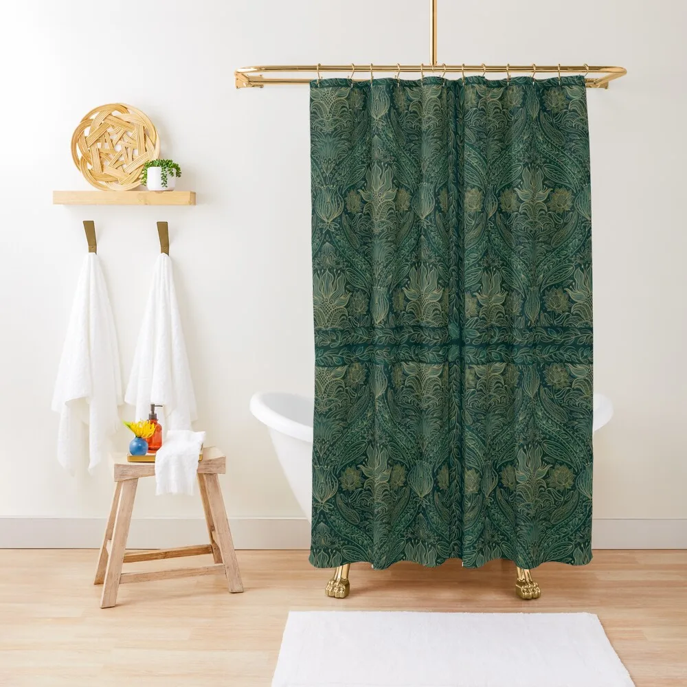 green gold art nouveau decadent stylish pattern Shower Curtain Anime Shower For Bathroom Curtain