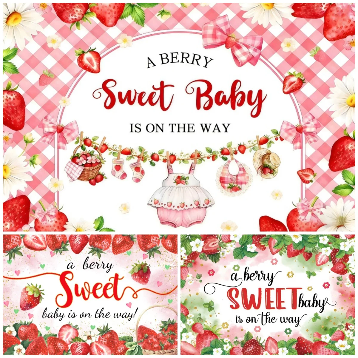 Strawberry Baby Shower Backdrop A Berry Sweet Baby Is On The Way For Girls Gender Reveal Party Photo Booth Background Decoration