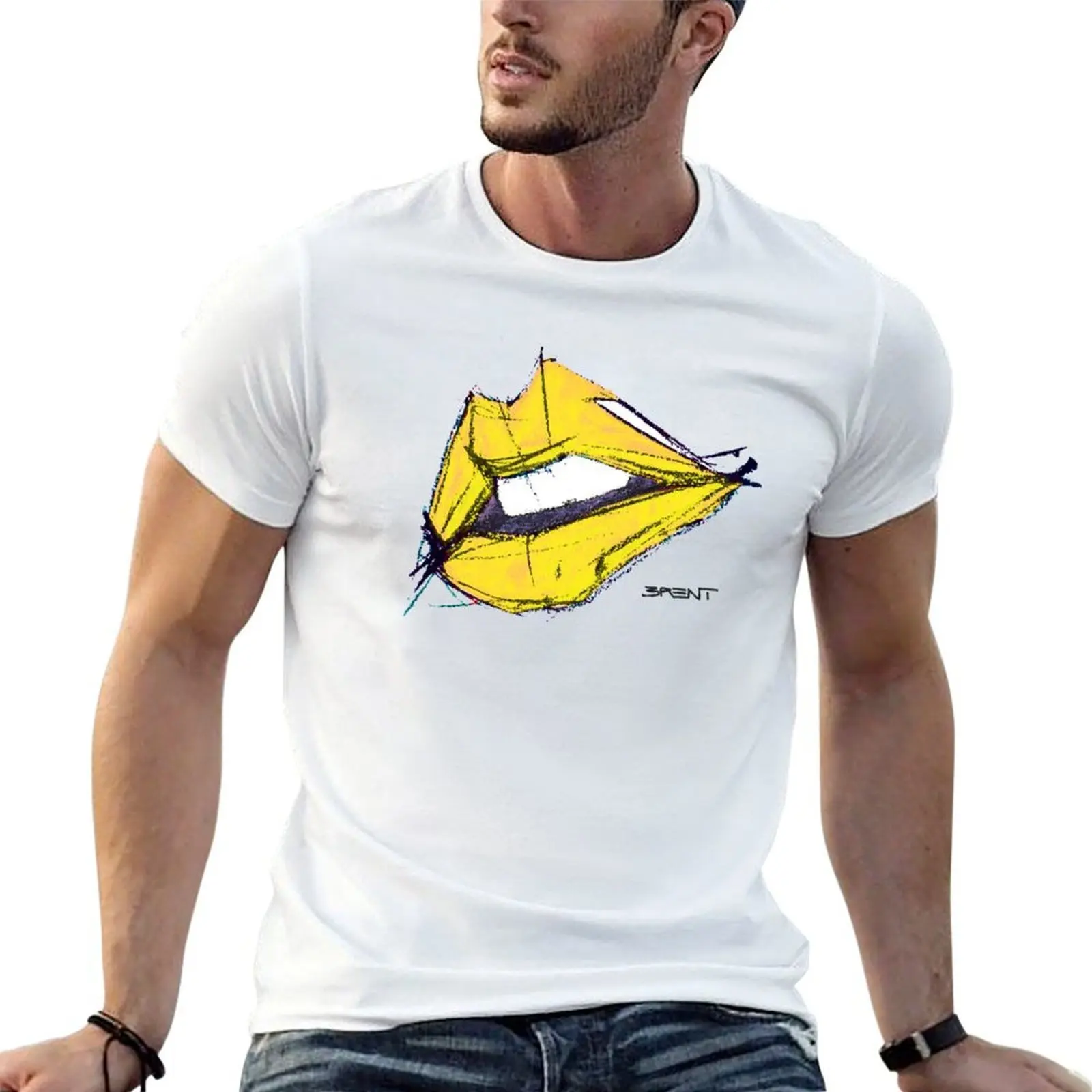 yellow lips T-Shirt t shirt for man t shirts for man graphic tees man t shirts cotton T-shirt