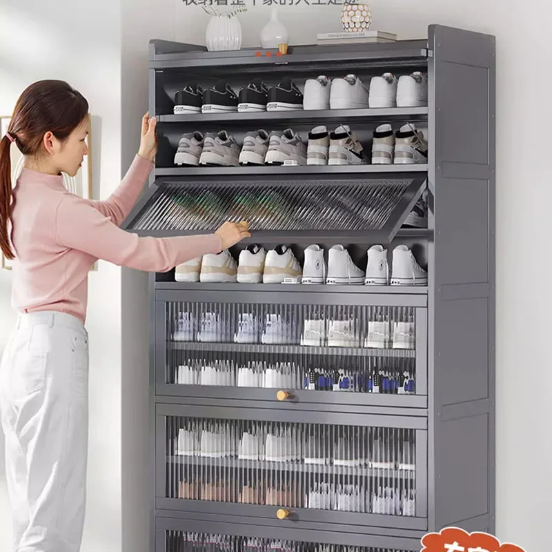 Multi-Tier Shoe Rack With Shelves Dustproof Space-Saving Entryway Organizer Compact Apartment Home Storage Cabinet