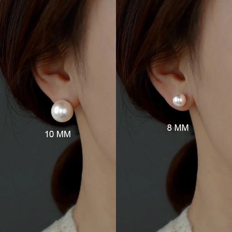 Needle Simple Exquisite White Pearl Stud Earrings For Women Girls Minimalist Ear Jewelry Gifts Size 8/10mm