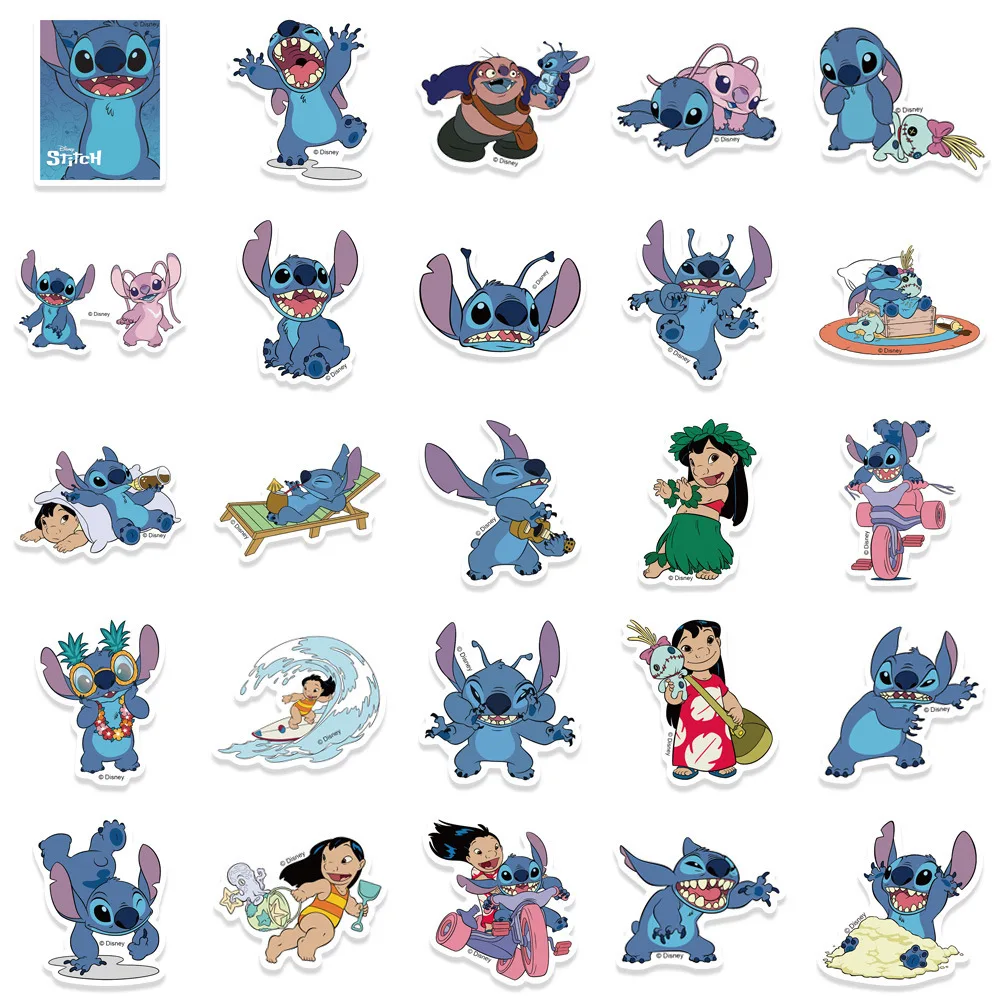 Pegatinas de Lilo Stitch, calcomanía de Anime para monopatín, portátil, motocicleta, guitarra, adorno de grafiti de película de dibujos animados Kawaii, 10/30/50 piezas