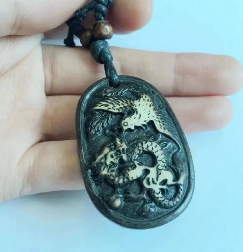 

12 pcs necklace Vintage Dragon Phoenix pendant Man Choker Retro Africa Jewelry Tribal style Imitation Yak Bone Amulet Gift