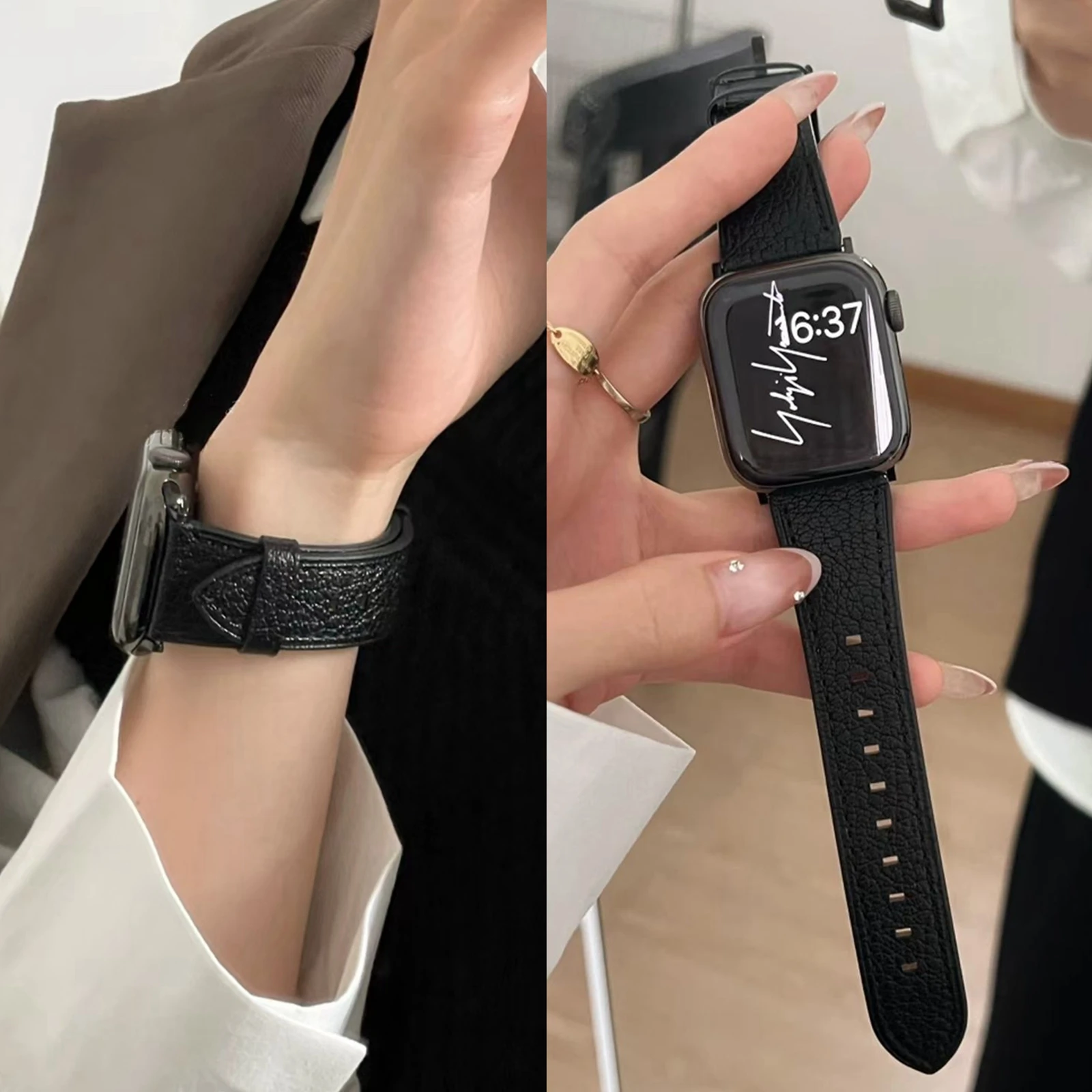 High quality leather loop For Apple Watch band women 11/10/9/8/7/6/5/4/3/2/1 SE 38mm 40mm 41mm 42mm 44mm 45mm 46mm 49mm Strap image 5