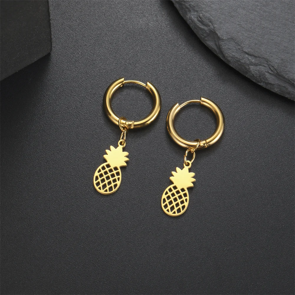 Stainless Steel Dangle Hoop Earring for Women Pineapple Pendants Drop Earrings Fashion Charms Party Jewelry Best Gifts wholesale