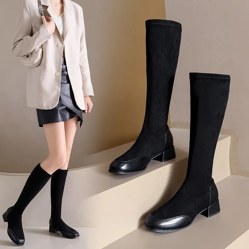 Shoes for Women 2023 Winter Warm Women's Knee High Boots Slim-fitting Black Elastic Boot Large Size Platform Shoes Zapatos Mujer