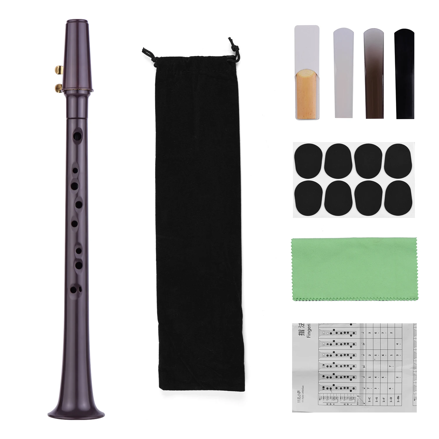 11-hole C Key Mini Pocket Saxophone ABS with Alto Mouthpiece Ligature 4pcs Reeds 8pcs Dental Pads Finger Charts Cleaning Cloth