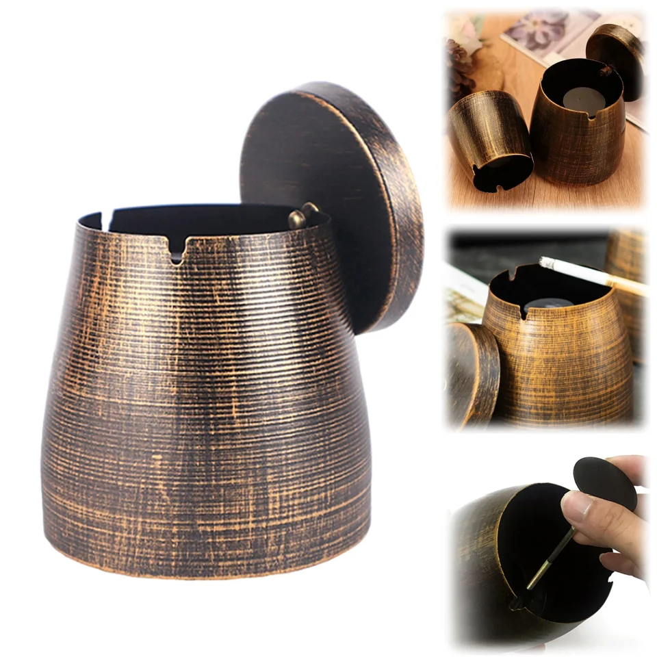 Winddichter Aschenbecher aus Metall mit Deckel – geruchlos, rauchfreies Design für den Innen- und Außenbereich, perfekte Geschenkidee