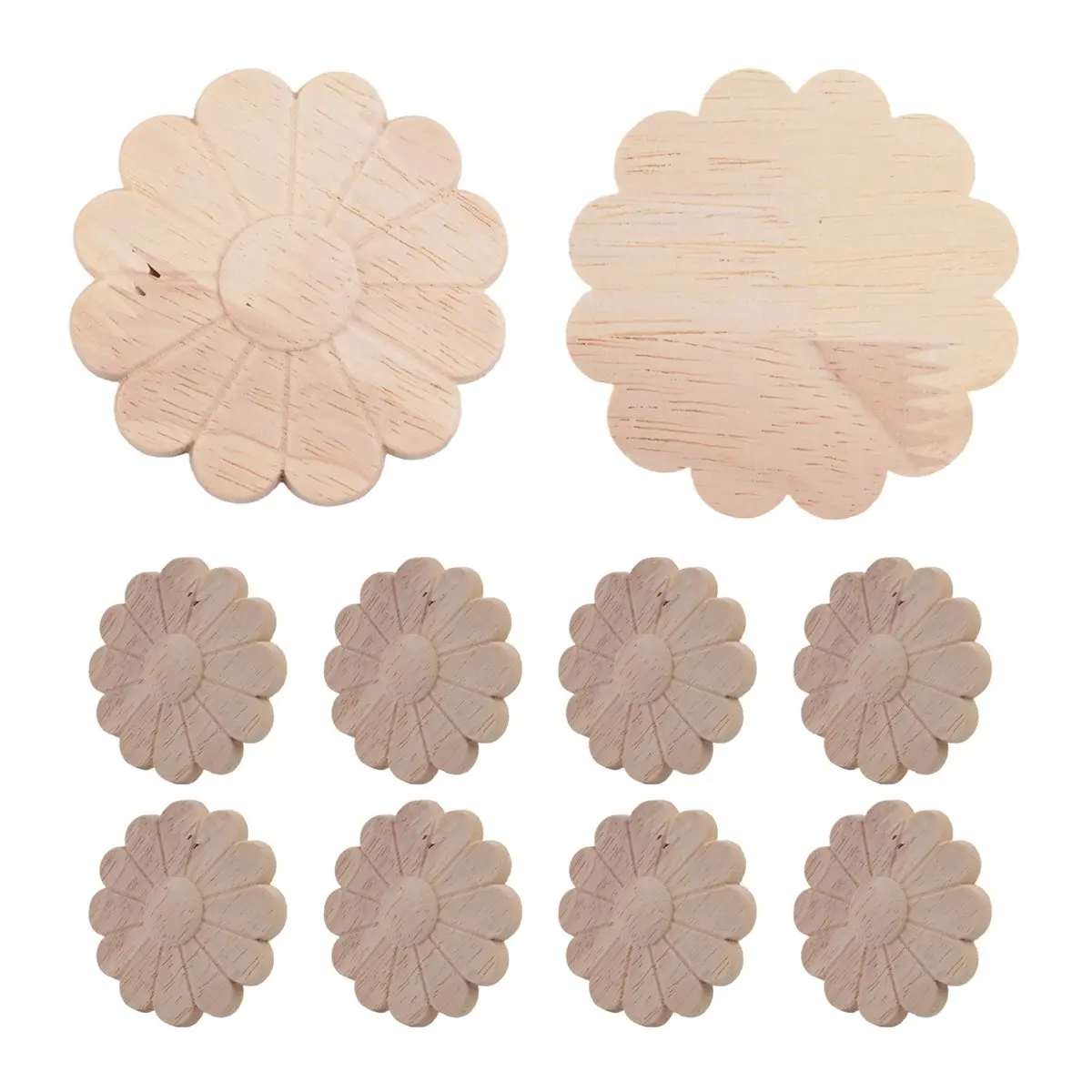 A57X NEW 10Pcs Unpainted Round Flower Pattern Wood Carved Applique Frame Onlay Cabinet Furniture Decoration 6cm