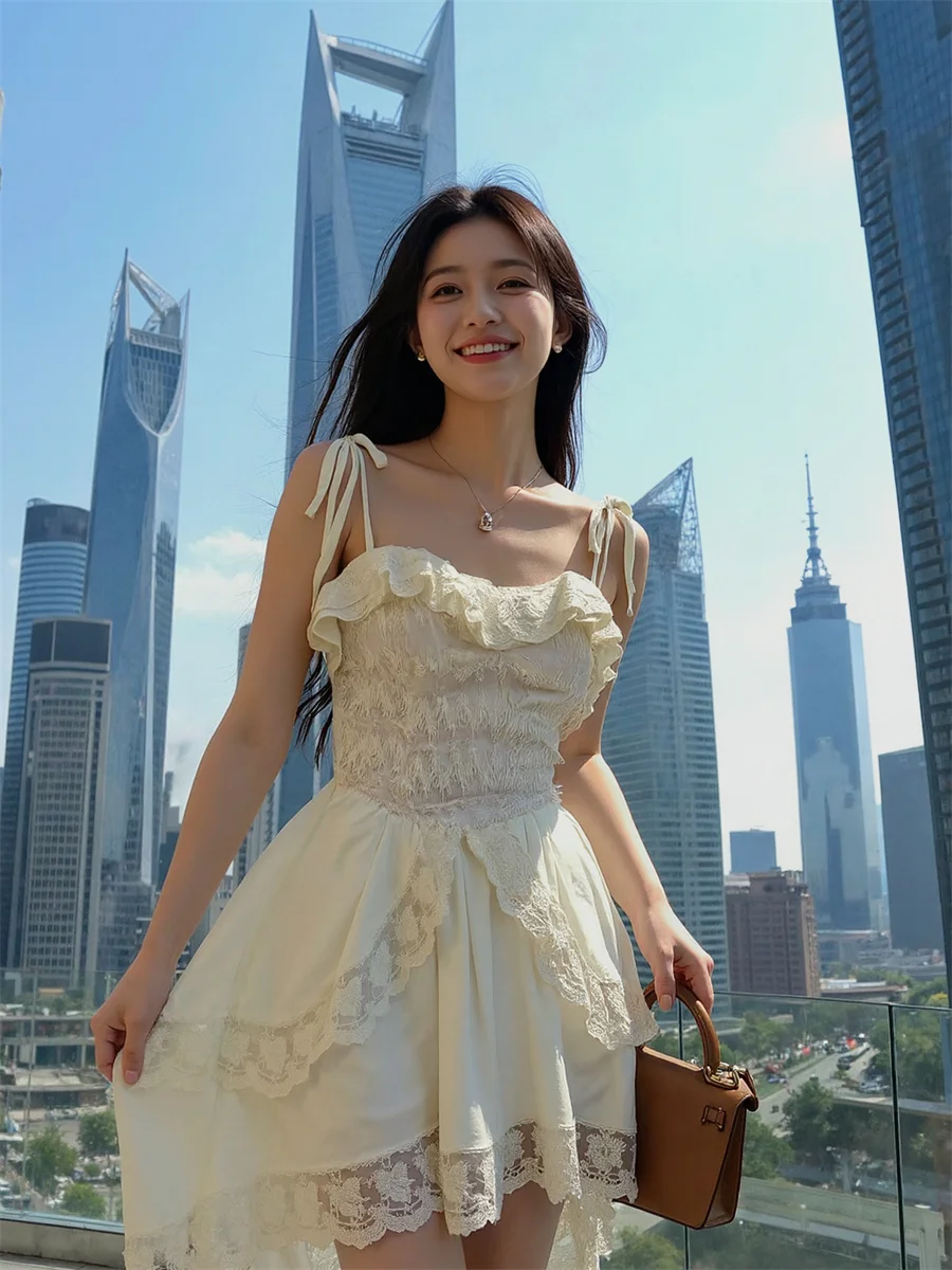 レディースドレス Aライン レースアップ フリルエッジ オンブレ ローカット シャイニー サークル パッチワーク 透かし花柄裏地 シルバーチャーム アシンメトリー