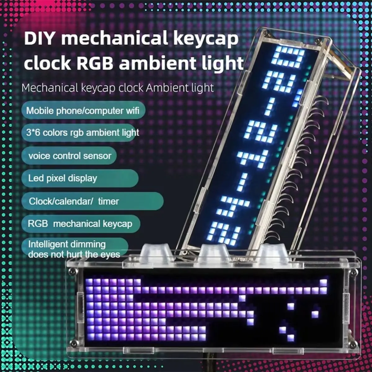M85K RGB Ambient Light with Mechanical Keycap Clock Support Timer 3 X 6 Color Lighting Effect Wifi Connect Mobile Phone PC