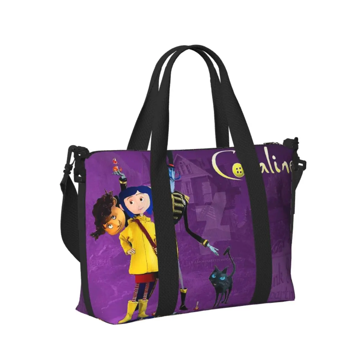 

Coralines Хэллоуин мультфильм аниме пляжная дорожная сумка большая вместительная сумка-тоут для спортзала спортивная женская дорожная сумка для покупок