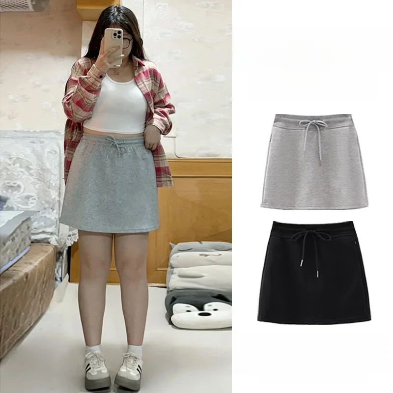 

High Waist A-Line Skirt Women's Fitn Spor ey Miu Sle Spring Large Size Dstring Tennis ort Skirt