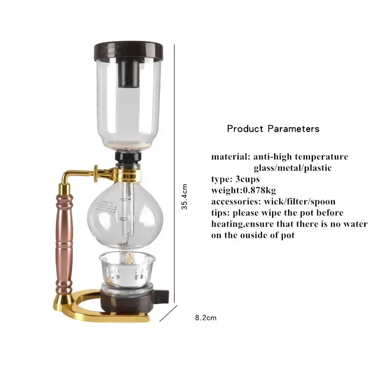 New Home Style Siphon coffee maker Tea Siphon pot vacuum coffeemaker glass type coffee machine filter 3cup 5cup