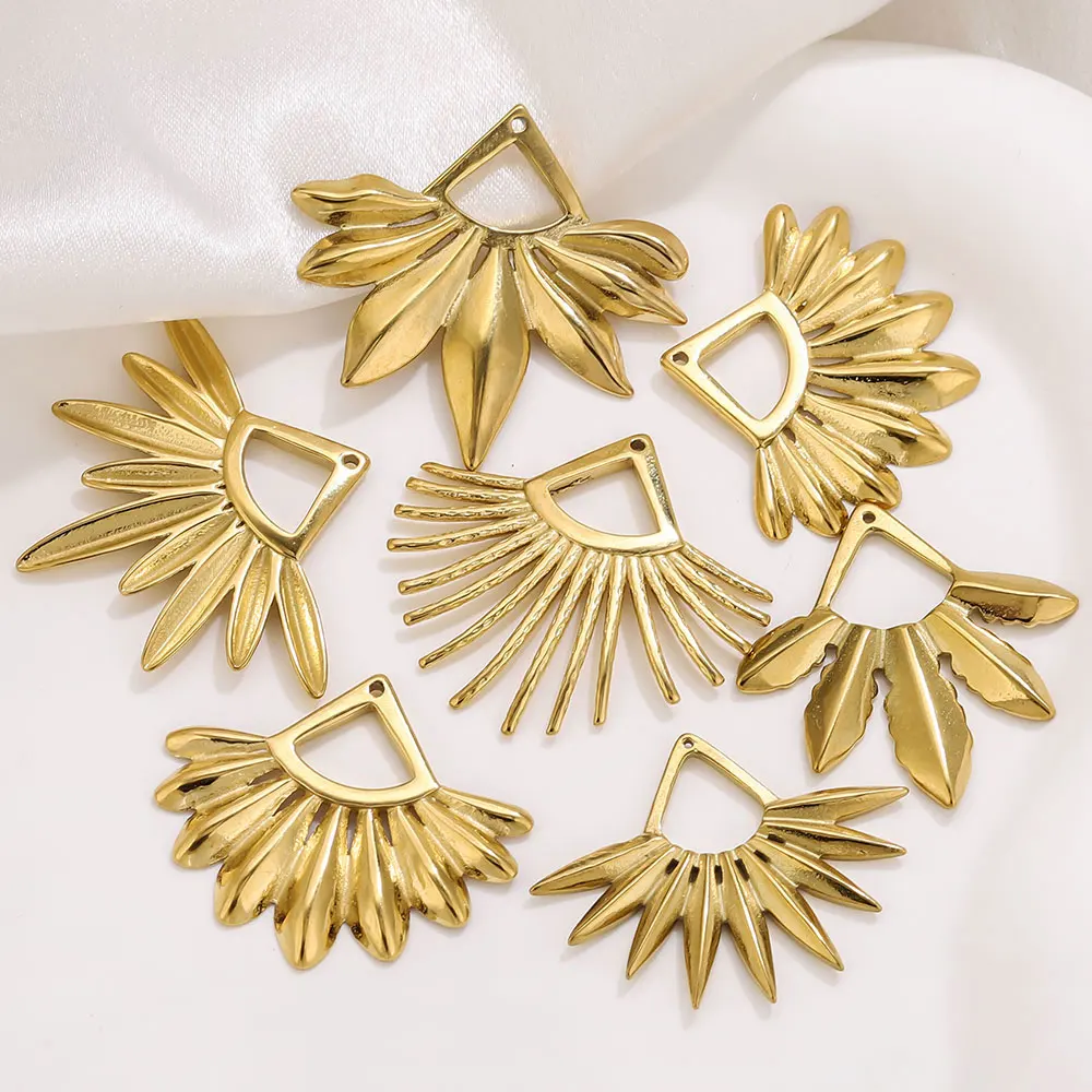 2 قطعة مروحة من الفولاذ المقاوم للصدأ على شكل حلق ساحر بوهو مطلية بالذهب قلادة موصل للقلادة DIY بها بنفسك صنع المجوهرات الملحقات