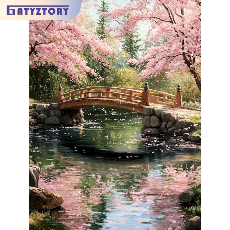 

GATYZTORY Painting By Numbers Kits Picture On Numbers Bridge Scenery Acrylic Painting on Canvas Acrylic paints Digital Oil Numbe