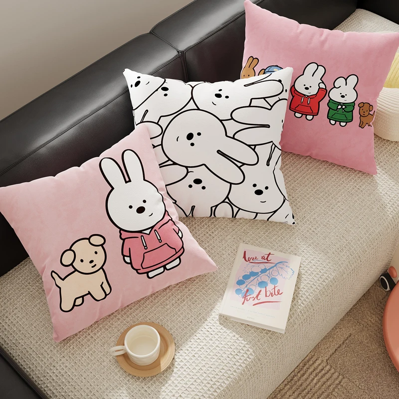 Cute Cartoon Living Room Sofa Pillow Decorative Backrest Bedroom Decor Pillow Removable And Washable Square PP Cotton Filling