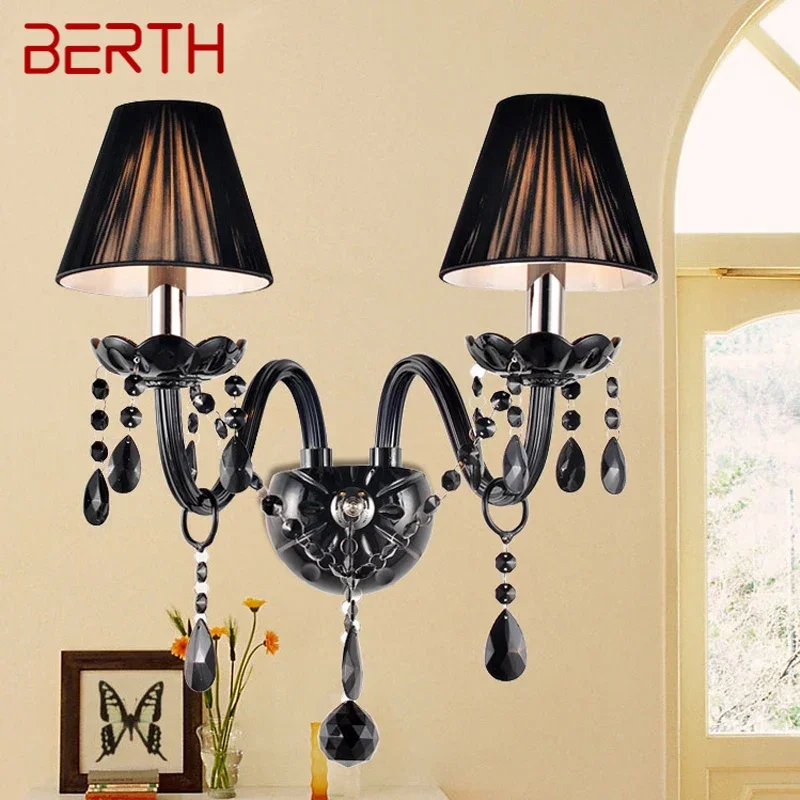 

BERTH European Style Crystal Wall Lamp Black Candle Lamp Luxurious Living Room Restaurant Bedroom Villa Hotel Engineering