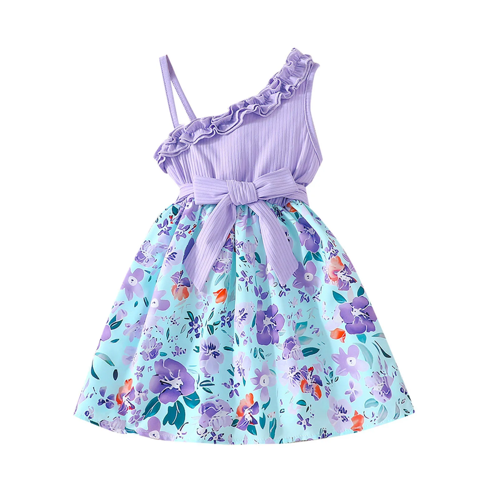 Kids Dress For Girls 1 to 6 Years Birthday Summer Ruffles Floral Off Shoulder Sleeveless Kids Princess Dresses Ootd For Girls