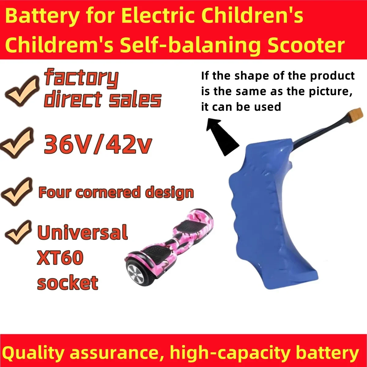 

36V rechargeable lithium-ion battery 6000mAh, crescent shaped battery replacement balanced electric scooter