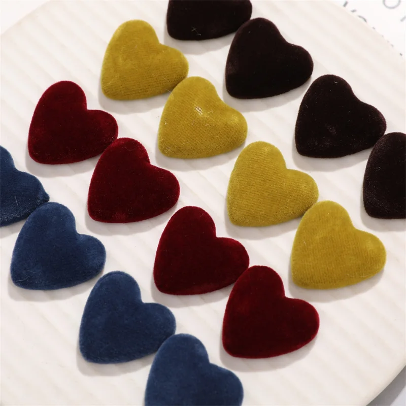 New arrived 100pcs/lot velvet fabric decoration handmade hearts shape cabochon beads diy jewelry garment hair accessory
