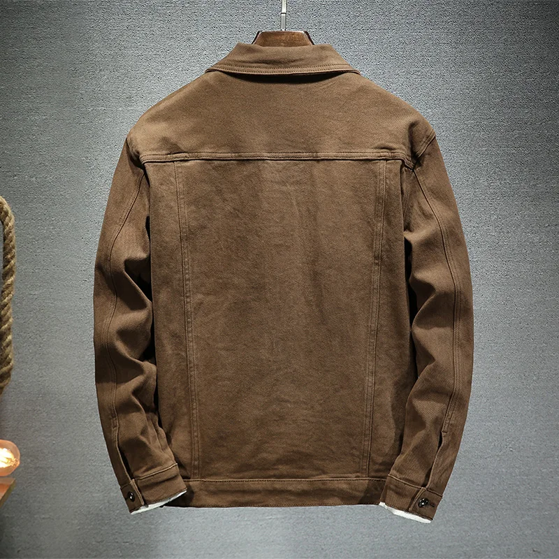 Veste en jean marron pour homme, manteau décontracté en coton élastique, coupe couvertes, vêtements de marque masculine, mode printemps et automne, nouveau, 2023