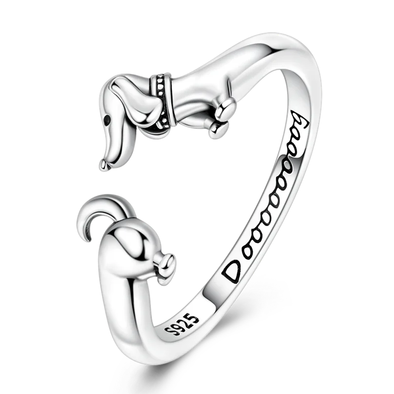 Original 925 Silver Dachshund Open Ring Adjustable Cute Sausage Dog Silver Rings for Women Pet Lover Animal Jewelry Fine Gift
