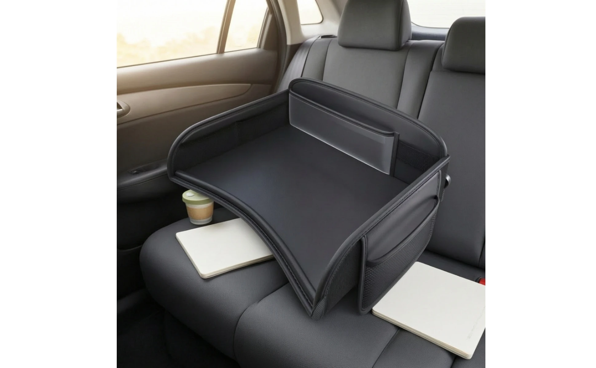 Car Back-Seat Tray Table Child-Friendly-Friendly in-Vehicle Activity Tray with Mesh Pockets Easy to Install Non-Slip